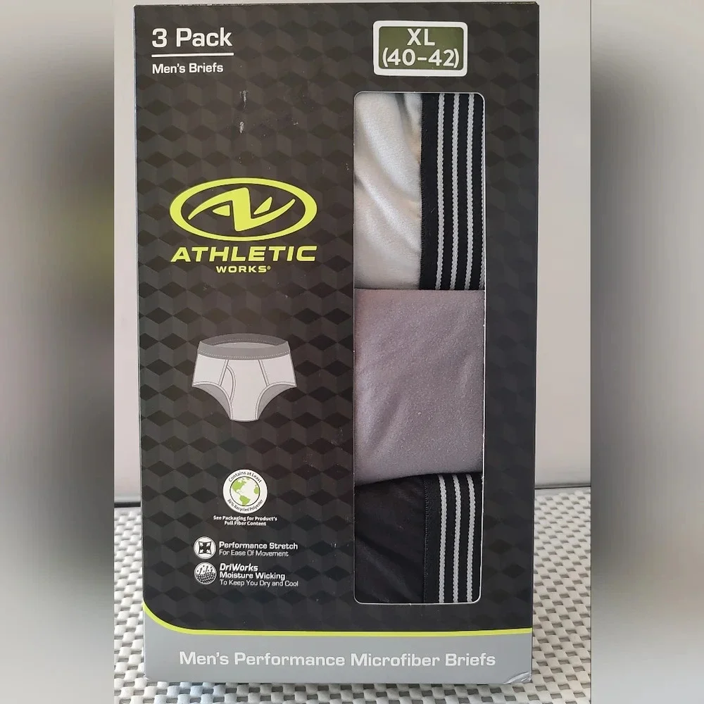 Athletic Works Men's Size XL (40-42) Performance Microfiber Brief 3 Pack NWT